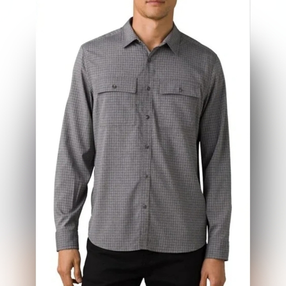 Prana Men's Garvan Long-Sleeve Button-Down Shirt, Charcoal, MED - Picture 1 of 15
